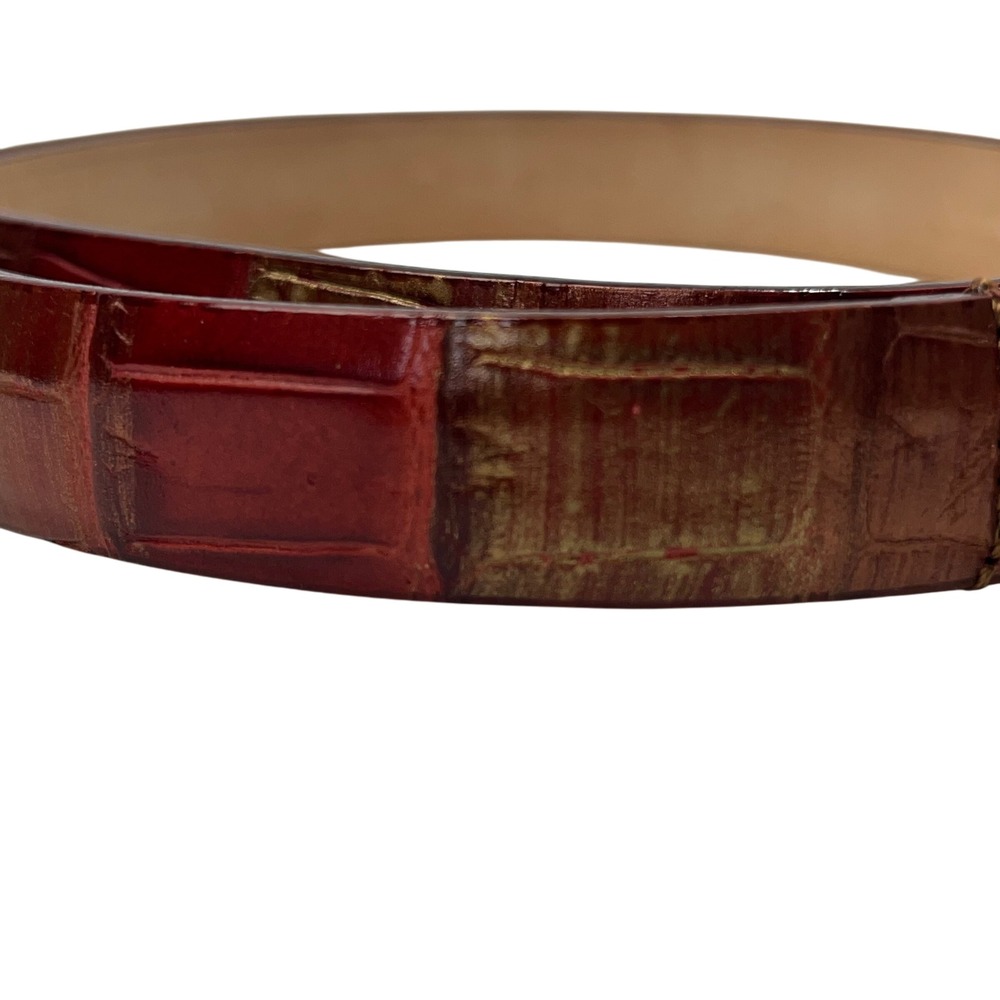 Albatros Italian Red Embossed Leather Reptile Look Belt Gold Tone Buckle XL - Picture 4 of 7